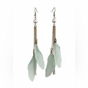 Boho Dreams: Long Feather & Pearl Tassel Drop Earrings